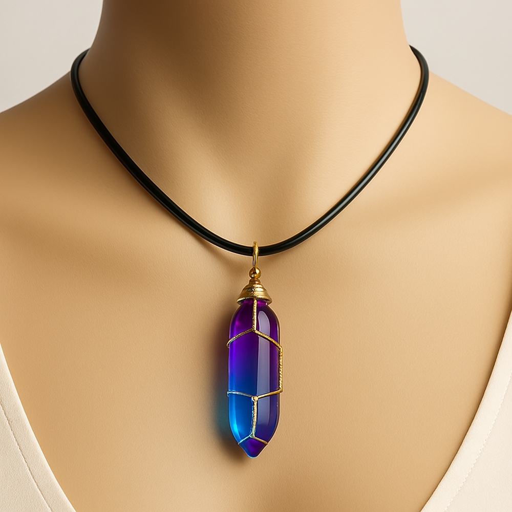 Blue & Purple Crystal Pendant Necklace – Gold Wire Wrapped 18" Women’s Jewelry